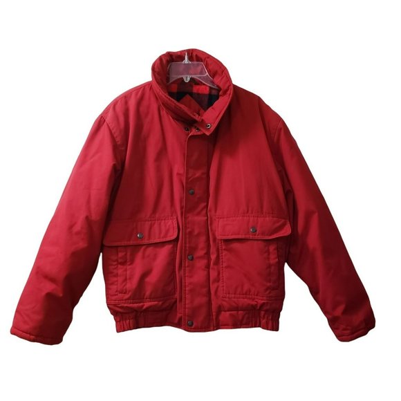 Grizzly Solid Red Bomber Jacket Coat, Men's Medium, Plaid & Black Lining - Picture 1 of 12